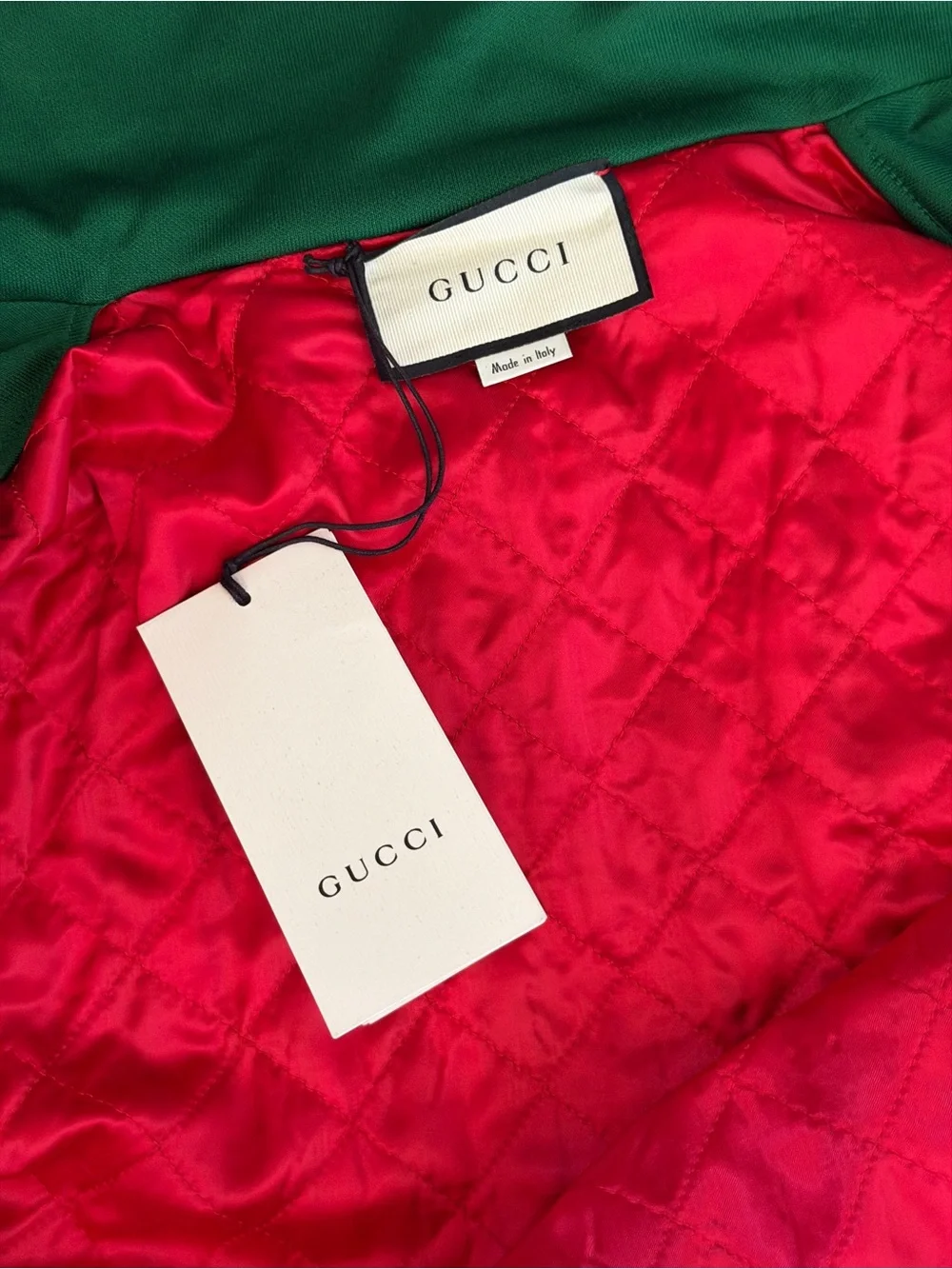 Gucci Green Track Jacket with Red and Navy Chain-Print Yoke